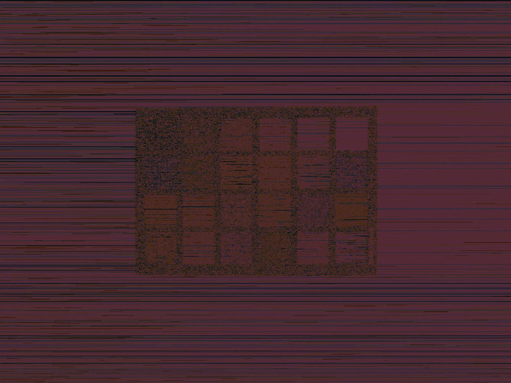 In meiner Arbeit 4'04'' setze ich mich mit der Grenze zwischen technischer Präzision und Wahrnehmung auseinander. Mich interessiert, wie sehr unsere Sehgewohnheiten durch Technik geprägt sind – und was passiert, wenn diese Technik aus dem Ruder läuft.

Ich habe eine digitale Kamera durch sogenanntes Circuit Bending modifiziert. Dabei wurden interne Verbindungen verändert, die das Bildsignal zum Sensor leiten. Die Kamera produziert nun Störungen, Glitches und Farbverfälschungen – sie funktioniert nicht mehr „korrekt“, sondern zeigt ein manipuliertes, fehlerhaftes Bild.

Um diesen Effekt bewusst sichtbar zu machen, habe ich klassische Werkzeuge der fotografischen Kalibrierung inszeniert: Graukarten, Color Checker, Weißkarten und Siemenssterne. Diese Systeme, die normalerweise für Objektivität und Farbkonsistenz stehen, verlieren durch die Störungen ihre Funktion. Farben kippen, Muster zerfallen – das Bild wird unbrauchbar im technischen Sinn, aber dadurch auch neu interpretierbar.

Ergänzend habe ich ein Video erstellt, in dem sich die Kamera selbst filmt, während sie auf einen Bildschirm gerichtet ist. Überlagert wird das Bild von Auszügen aus ihrer eigenen Bedienungsanleitung. Die Kamera wird so zum Subjekt: Sie beobachtet sich selbst, erzeugt ein endloses Feedback – und beginnt, sich und ihre Regeln zu hinterfragen.